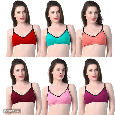 Stylish Multicoloured Chiffon Solid Bras For Women Pack Of 6