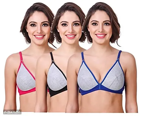 Stylish Multicoloured Chiffon Solid Bras For Women Pack Of 3-thumb0