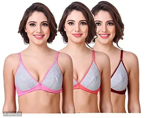 Stylish Multicoloured Chiffon Solid Bras For Women Pack Of 3