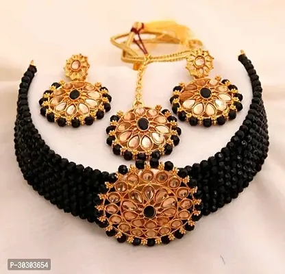 Stylish Alloy Necklace With Earrings And Maang Tikka Ser For Women-thumb0