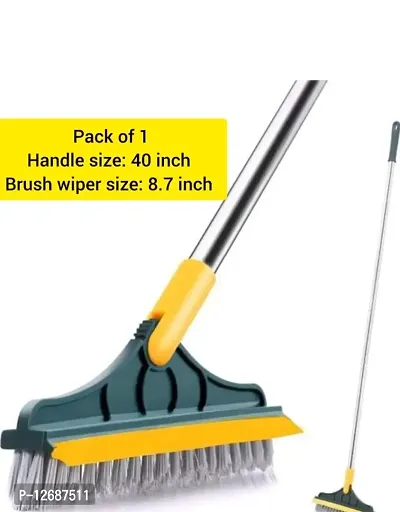 wiper with brush Floor Scrub Brush with Squeegee, Floor Brush Scrubber with Long Handle, Premium Rotating Bathroom Kitchen Crevice Cleaning Brush, 120 Degree Triangular Rotating Brush