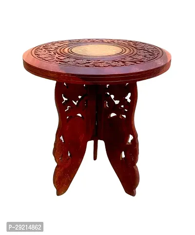 Buraq Universal Coffee Table End Table Sheesham Wood Engraved and Brass Inlay Work Wooden Table Stool-thumb0