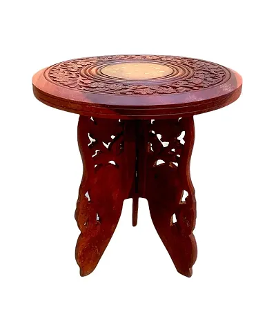 Buraq Universal Coffee Table End Table Sheesham Wood Engraved and Brass Inlay Work Wooden Table Stool