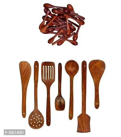 BURAQ UNIVERSAL Wooden Handmade 100 Good Masala Spoon Ice ream Sugar Salt Small Spoons 10 pcs Set of 7 addle Rice Turner Frying Flipper Dosa Butter Size Large Dark Brown Pack of 9-thumb0