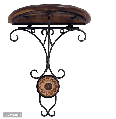 BURAQ UNIVERSAL Beautiful Wood Wrought Iron Fancy Bracket Decorative Corner Hanging Wall Shelf Brown 8  4 10.5 Inches-thumb0