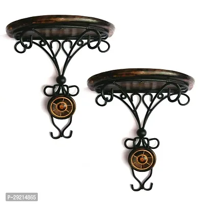 BURAQ UNIVERSAL Wooden and Wrought Iron Antique Fancy Wall Bracket Shelf Combo for Living Room Bed Room Wall Mounted Wall Shelves Brown 22  10  20 cm BH 0023 Pack of 2