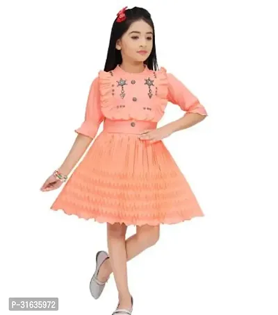 Elegant Cotton Blend Self Pattern Dresses For Girls