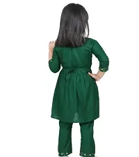 Stylish Green Cotton Blend Embellished Kurta with Pant Set For Girls-thumb1