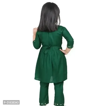 Stylish Green Cotton Blend Embellished Kurta with Pant Set For Girls-thumb2