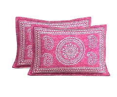 Pink Printed Cotton double  Bedsheet with Two Pillow Covers-thumb1