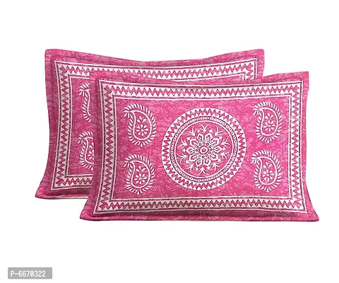 Pink Printed Cotton double  Bedsheet with Two Pillow Covers-thumb2