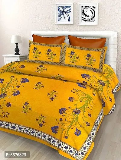 Beautiful Cotton Queen Size Bedsheet with Two Pillow Covers-thumb0