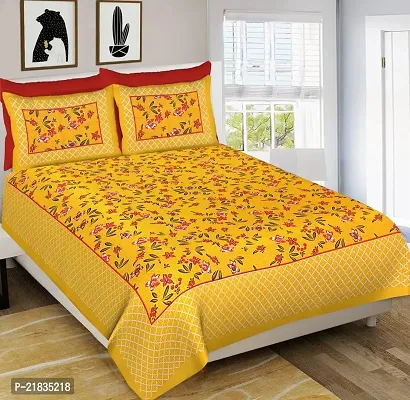 Leo Creation Cotton Double Bedsheet/Bed Cover with 2 Pillow Covers | Floral Print Jaipuri Bedsheets for Double Bed Queen Size-thumb0