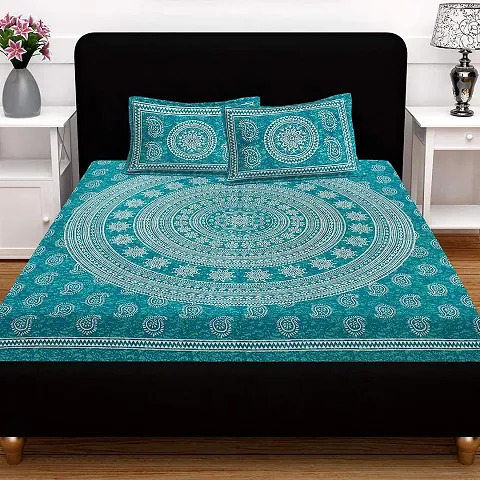 Jaipuri Cotton Double Bedsheets with 2 Pillow Covers