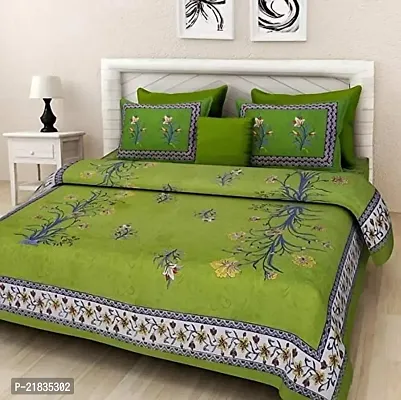 Leo Creation Cotton Double Bedsheet/Bed Cover with 2 Pillow Covers | Floral Print Jaipuri Bedsheets for Double Bed Queen Size-thumb0