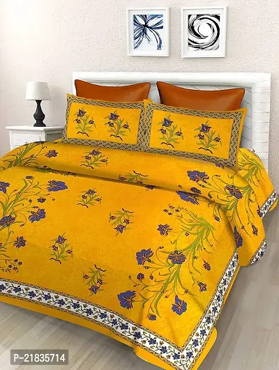 Leo Creation Cotton Double Bedsheet/Bed Cover with 2 Pillow Covers | Floral Print Jaipuri Bedsheets for Double Bed Queen Size