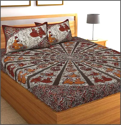 Cotton Ethnic Motif Printed Double Bedsheet with 2 Pillow Covers