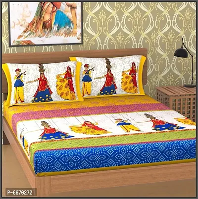 Beautiful Cotton Queen Size Bedsheet with Two Pillow Covers-thumb0