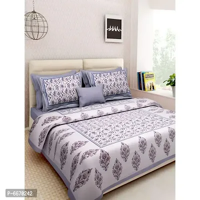 Beautiful Cotton Queen Size Bedsheet with Two Pillow Covers-thumb0