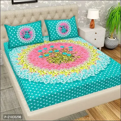 Leo Creation Cotton Double Bedsheet/Bed Cover with 2 Pillow Covers | Floral Print Jaipuri Bedsheets for Double Bed Queen Size