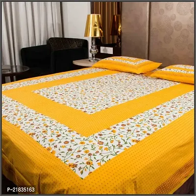 Leo Creation Cotton Double Bedsheet/Bed Cover with 2 Pillow Covers | Floral Print Jaipuri Bedsheets for Double Bed Queen Size-thumb0