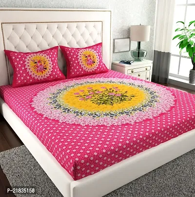 Leo Creation Cotton Double Bedsheet/Bed Cover with 2 Pillow Covers | Floral Print Jaipuri Bedsheets for Double Bed Queen Size-thumb0