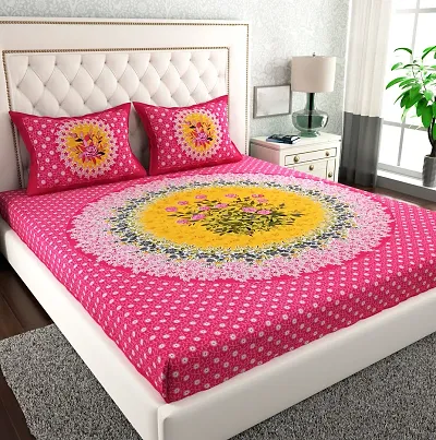 Printed Cotton Double Bedsheet with 2 Pillow Cover