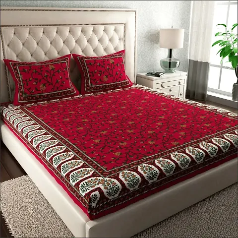 Printed Cotton Double Bedsheet with 2 Pillow Cover