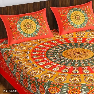 Leo Creation Cotton Double Bedsheet/Bed Cover with 2 Pillow Covers | Floral Print Jaipuri Bedsheets for Double Bed Queen Size-thumb0