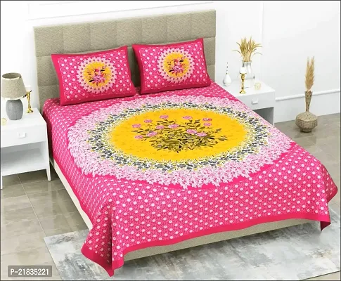 Leo Creation Cotton Double Bedsheet/Bed Cover with 2 Pillow Covers | Floral Print Jaipuri Bedsheets for Double Bed Queen Size - Style-46