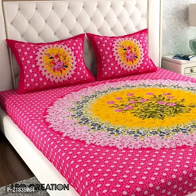 Leo Creation Cotton Double Bedsheet/Bed Cover with 2 Pillow Covers | Floral Print Jaipuri Bedsheets for Double Bed Queen Size-thumb0