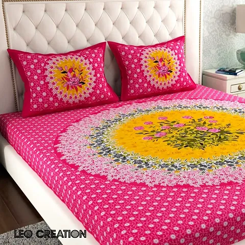 Printed Cotton Double Bedsheet with 2 Pillow Cover