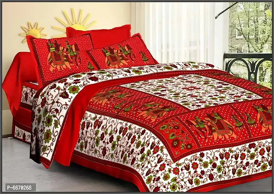 Beautiful Cotton Queen Size Bedsheet With Two Pillow Covers-thumb0