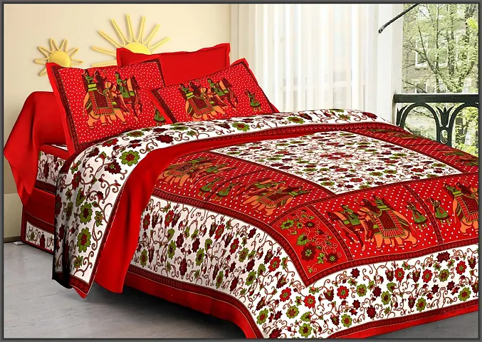 Sanganeri Jaipur Cotton Double Bedsheet With 2 Pillow Covers