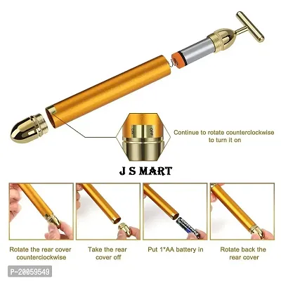 JEL J S Mart 24K Gold Energy Beauty Bar Electric Vibration Facial Massage Roller Waterproof Face Skin Care Anti Wrinkle Massager for Forehead Cheek Neck Arm Leg, Facial Massager Machine (Multicolor)-thumb3