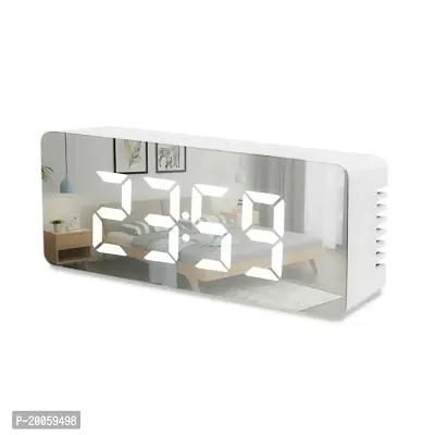 Henceberry Z10 Mirror Clock - Digital Digital Led Mirror Alarm Clock for Heavy Sleepers Kids Large Led Display with Snooze Time Temperature Function USB Power (Mirror White Clock)-thumb3