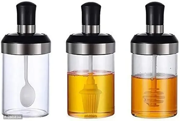 Henceberry Glass Pickle, Ghee, Honey Jar Oil Dispenser Honey Dispenser Kitchen Seasoning Bottle Food Storage Spice Jars Pickle Jar (649 ML) (pack of 3).