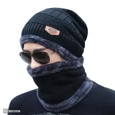 Buy Henceberry Men Cap with Neck Scarf Cap, Winter Cap Neck Scarf with  Fleece, Unisex Beanie Cap with Neck Warmer for Men Women,Thermal Cap,Thick  Fluffy Woolen Cap Black Online In India At