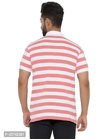 mad tee Mens Cotton Half Sleeve Striped Polo T Shirt with Collar Pink-thumb2