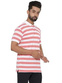 mad tee Mens Cotton Half Sleeve Striped Polo T Shirt with Collar Pink-thumb2