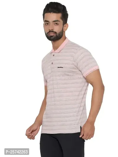 MAD TEE Mens Cotton Half Sleeve Striped Polo T Shirt with Collar-thumb3