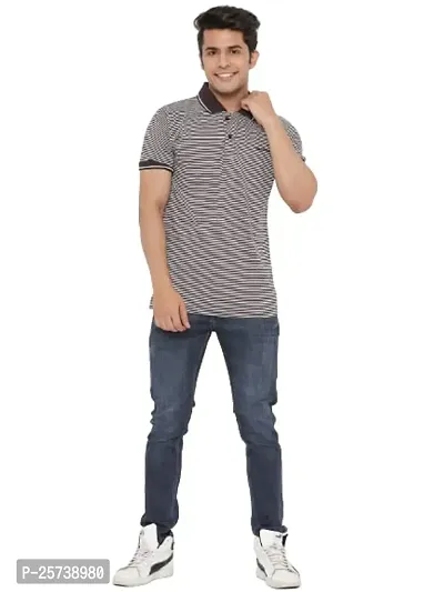 MAD TEE Mens Cotton Half Sleeve Striped Polo T Shirt with Collar-thumb5