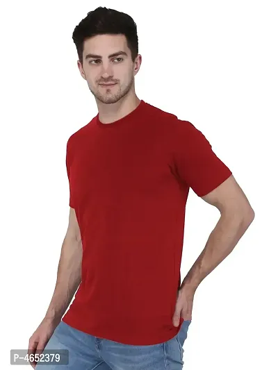 Stylish Maroon Cotton Solid Round Neck Tees For Men-thumb2