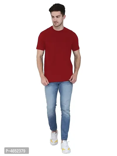 Stylish Maroon Cotton Solid Round Neck Tees For Men-thumb4