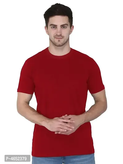 Stylish Maroon Cotton Solid Round Neck Tees For Men-thumb0