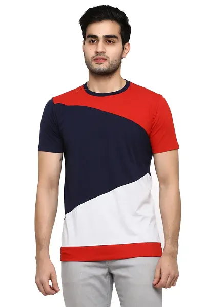 Men's Cotton Blend Colourblocked Round Neck T Shirt