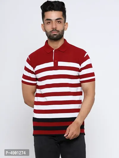 Striped Men Polo Neck  T-Shirt-thumb0