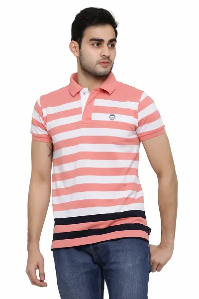 Striped Men Polo Neck T-Shirt