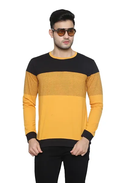 Men's Cotton Blend Colourblocked Round Neck T Shirt