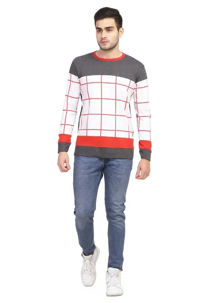 Men's Cotton Blend Checked Round Neck T Shirt